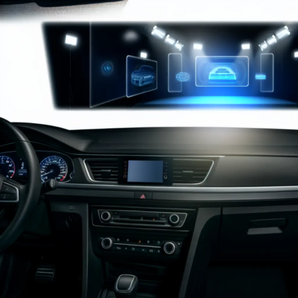 Geüpgraded auto-interieur met geïntegreerde multimedia- en veiligheidssystemen