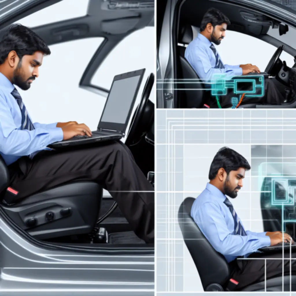 Monteur voert diagnose uit met laptop aangesloten op een voertuig.